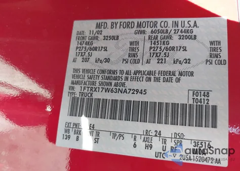 2003 Ford F-150 Lariat/Xl/Xlt из США, поврежденный, VIN 1FTRX17W63NA72945